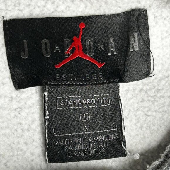 Jordan Hoodie Mens Large Gray Fleece Lined Pullover Jumpman Logo Basketball Nike - Picture 3 of 10